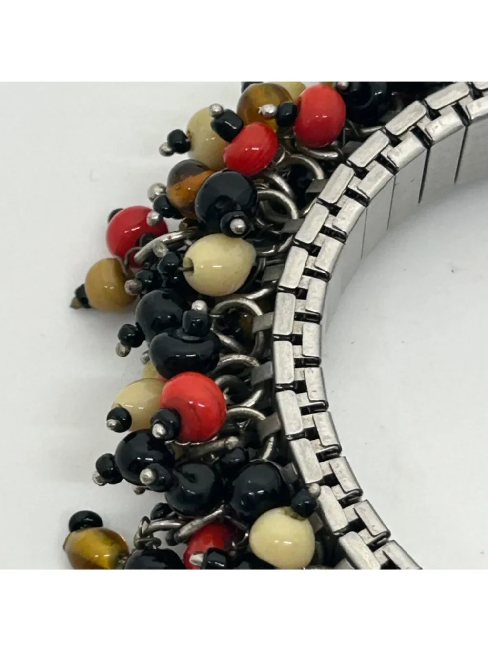Twist-O-Flex Cha-Cha Bracelet 1960s Vintage Silver-Tone With Multicolor Beads